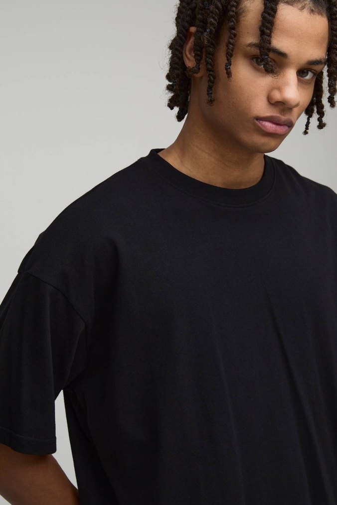 Erkek Siyah Salaş Kısa Kollu Tişört - Görsel 3