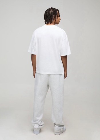 Erkek Beyaz Oversize Kısa Kollu Tişört - Görsel 2