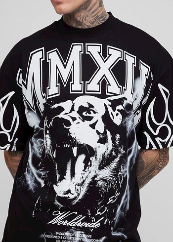 Siyah Baskılı Oversize Tişört - Görsel 3