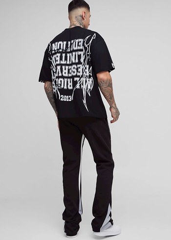 Siyah Baskılı Oversize Tişört - Görsel 2