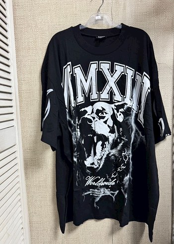 Siyah Baskılı Oversize Tişört - Görsel 4