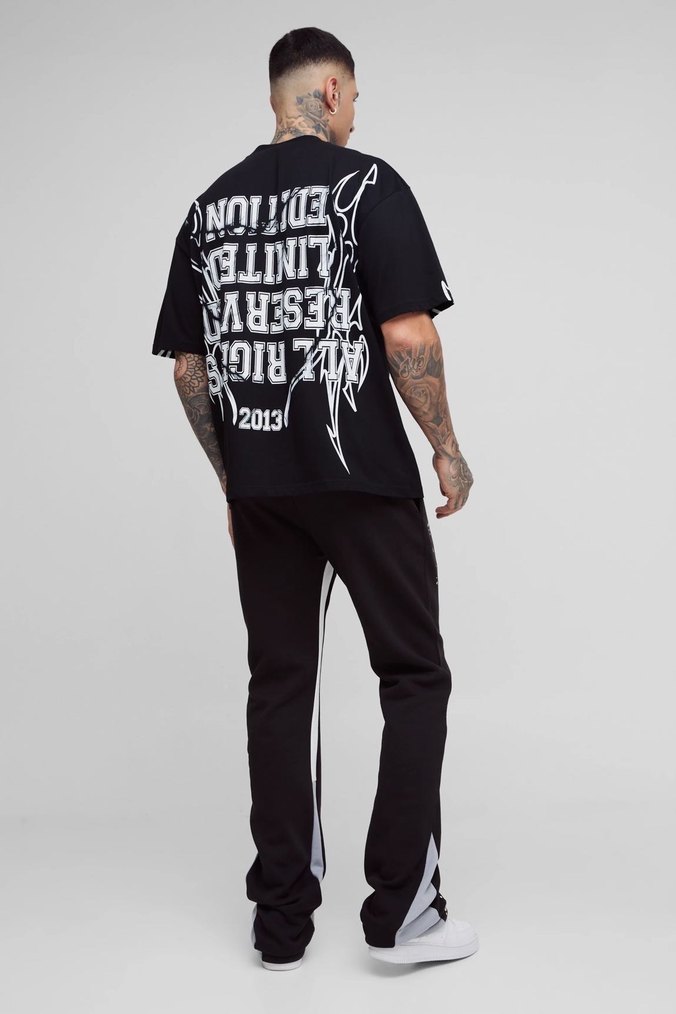 Siyah Baskılı Oversize Tişört - Görsel 2