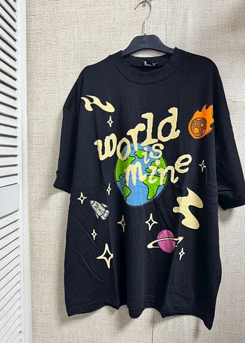 Dünyalı Baskılı Siyah Oversize Tişört - Görsel 4