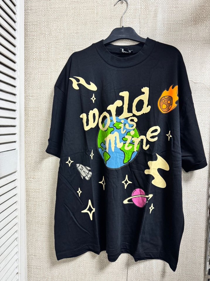 Dünyalı Baskılı Siyah Oversize Tişört - Görsel 5