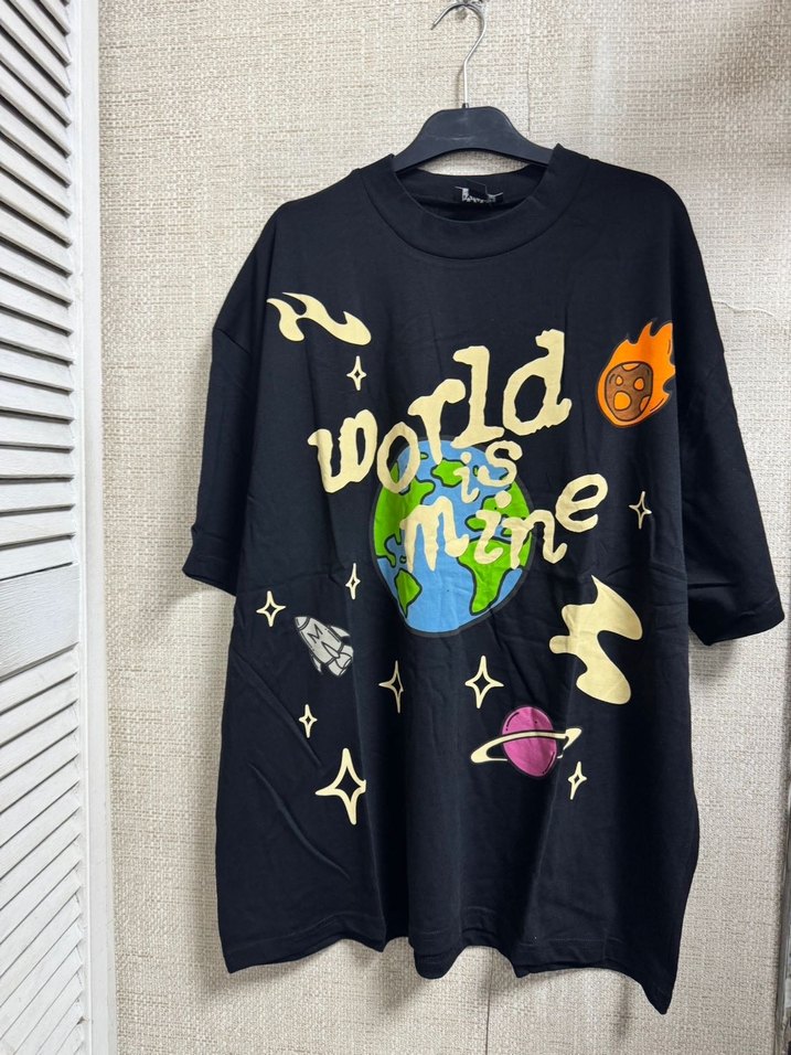 Dünyalı Baskılı Siyah Oversize Tişört - Görsel 4