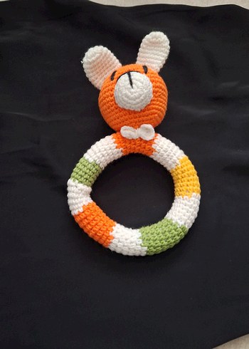 Renkli Örgü Tavşan Diş Kaşıyıcı ve Çıngırak - Görsel 2