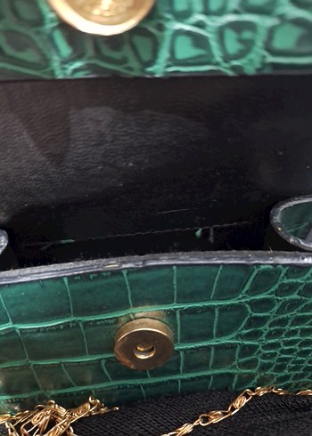 Zincir Detaylı Turkuaz Yılan Derisi Desenli Deri Çanta - Görsel 3