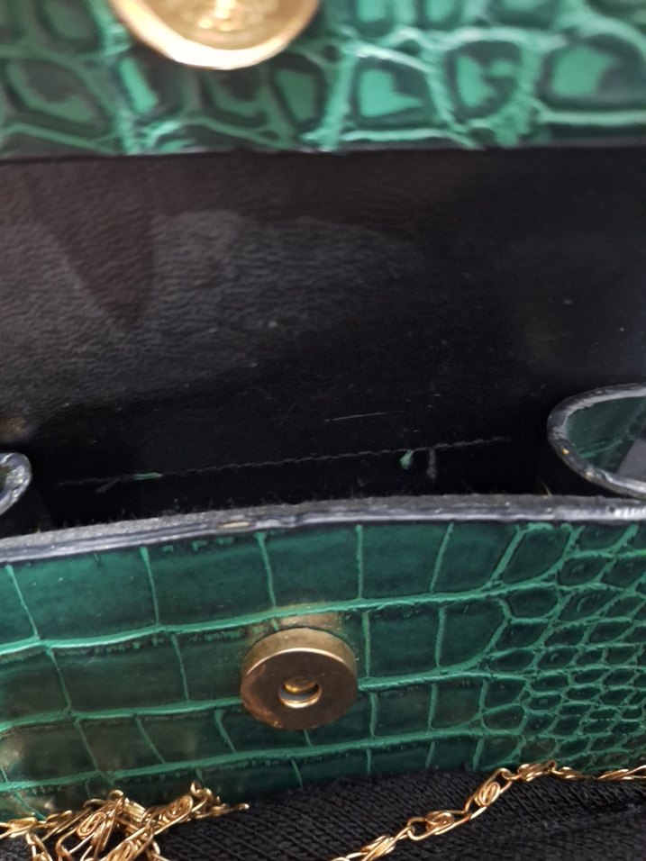 Zincir Detaylı Turkuaz Yılan Derisi Desenli Deri Çanta - Görsel 3