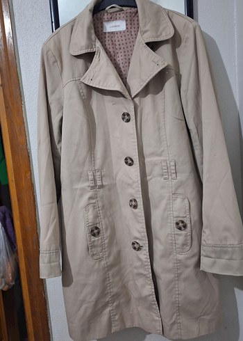 Bej Düğmeli Midi Kadın Trençkot - Görsel 3