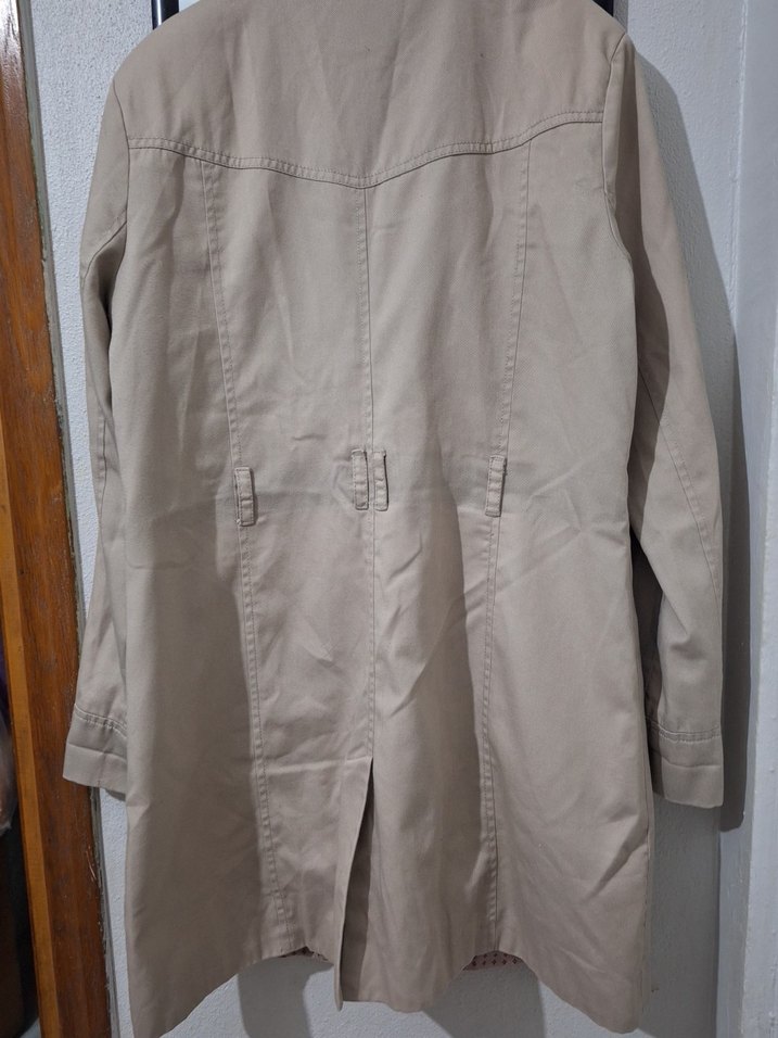 Bej Düğmeli Midi Kadın Trençkot - Görsel 5