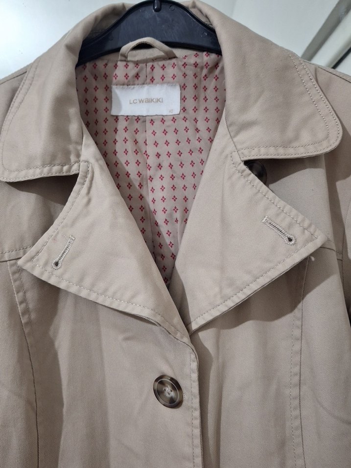 Bej Düğmeli Midi Kadın Trençkot - Görsel 4