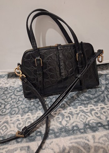 Siyah Yılan Desenli Deri Kadın Çanta - Görsel 2