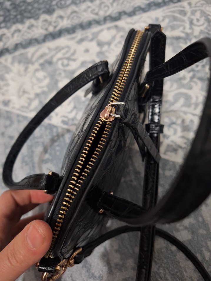 Siyah Yılan Desenli Deri Kadın Çanta - Görsel 3