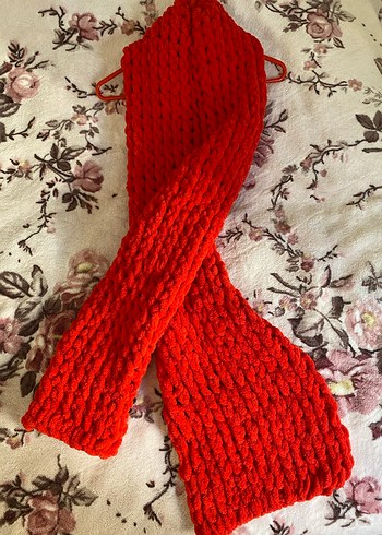 Kırmızı Örgü Kadın Şal - Görsel 3