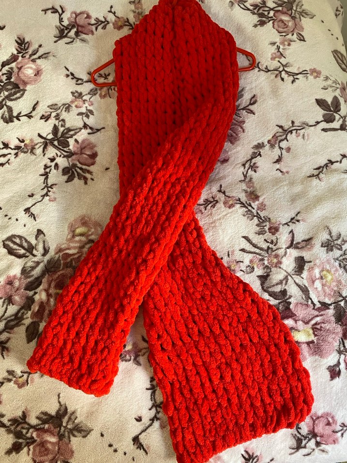 Kırmızı Örgü Kadın Şal - Görsel 3