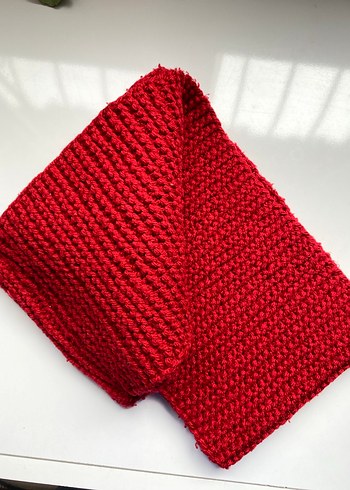 Kadın Kırmızı Örgü Atkı - Görsel 4