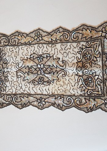 Nakışlı Bohem Masa Örtüsü - Bej Gri - Görsel 3