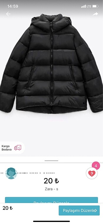 Zara şişme mont