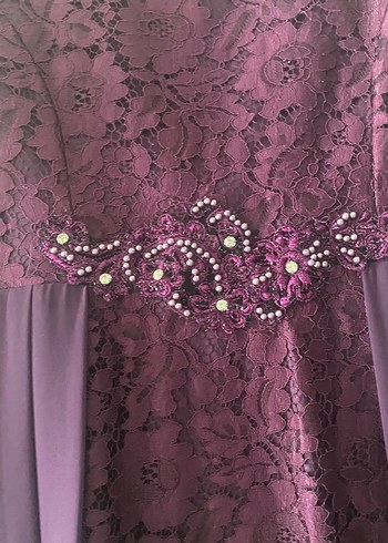 Uzun Kollu Mor Dantel Abiye Elbise - Görsel 6