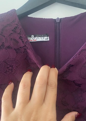 Uzun Kollu Mor Dantel Abiye Elbise - Görsel 4