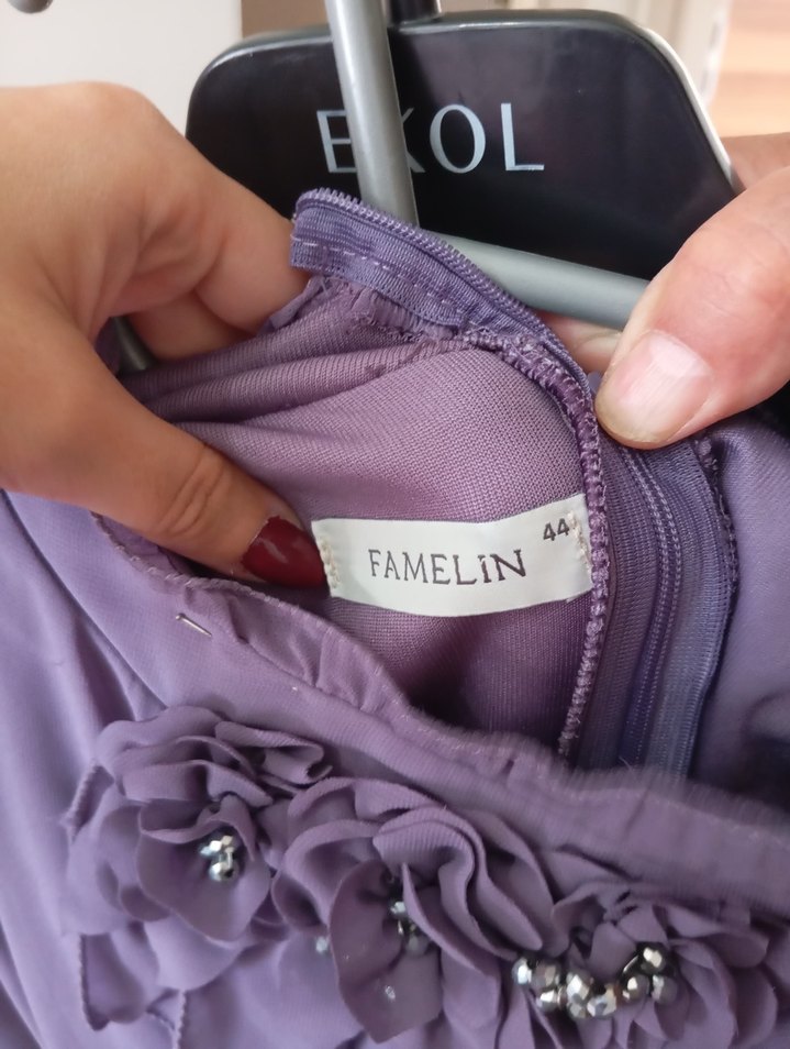 Mor Piliseli Uzun Kollu Abiye Elbise - Görsel 5