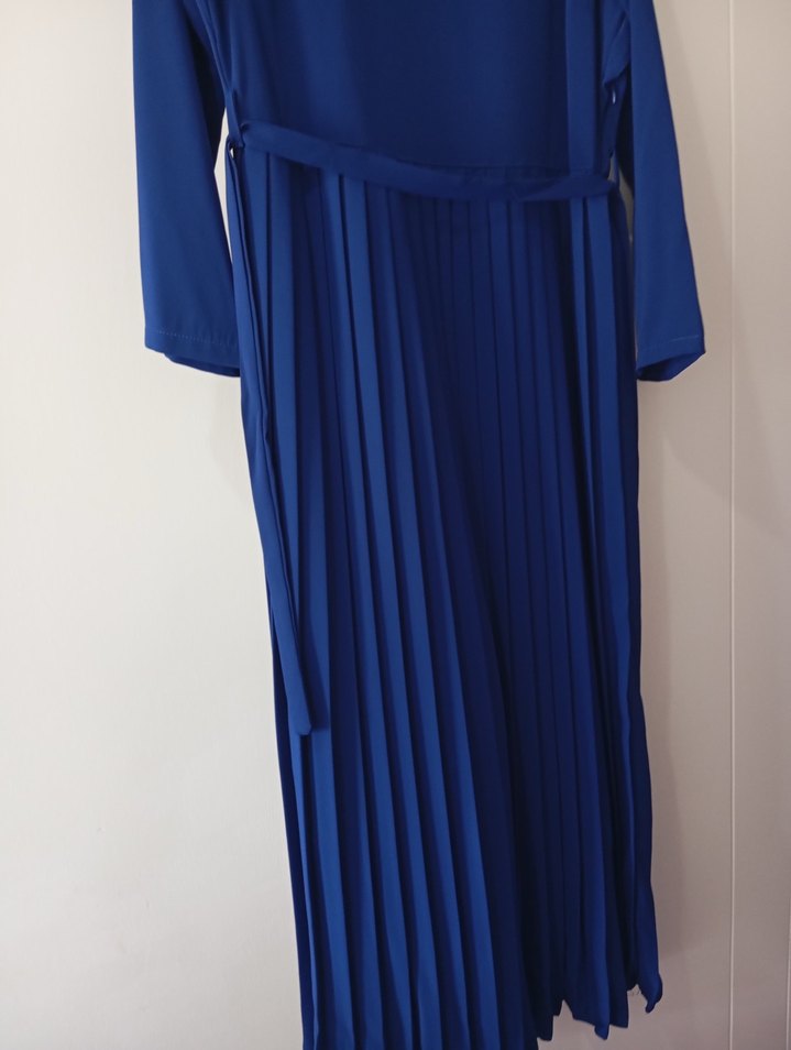 Mavi Piliseli Uzun Kollu Kadın Elbise - Görsel 3