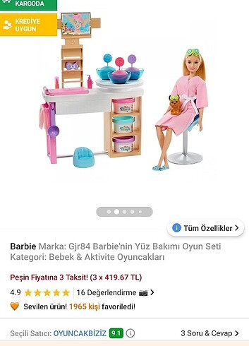 Barbie yüz bakım oyun seti 