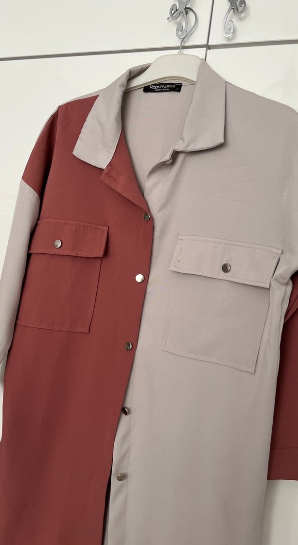 Düğmeli, Salaş Kesim Midi Gömlek - Görsel 2