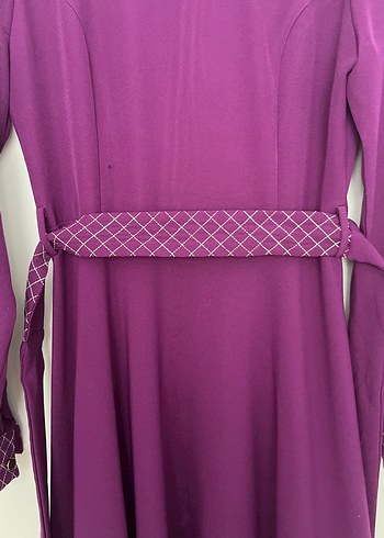 Mor Uzun Kollu Pilili Elbise - Görsel 3