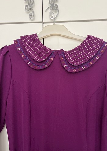 Mor Uzun Kollu Pilili Elbise - Görsel 2