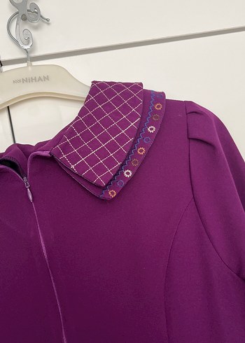 Mor Uzun Kollu Pilili Elbise - Görsel 4