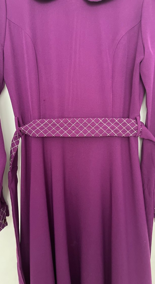 Mor Uzun Kollu Pilili Elbise - Görsel 3
