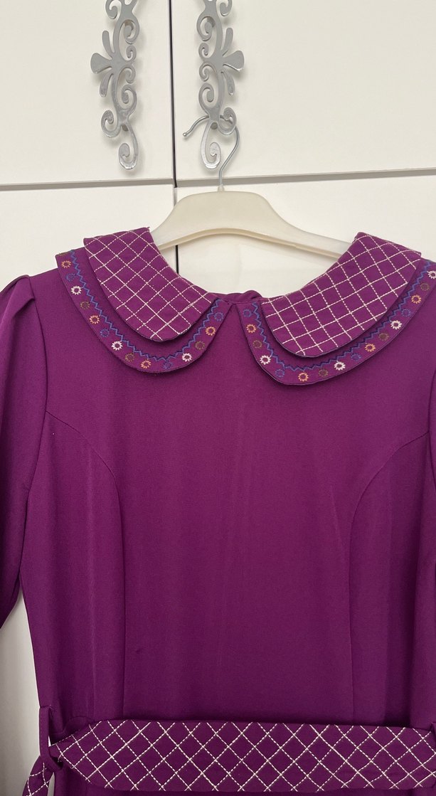 Mor Uzun Kollu Pilili Elbise - Görsel 2