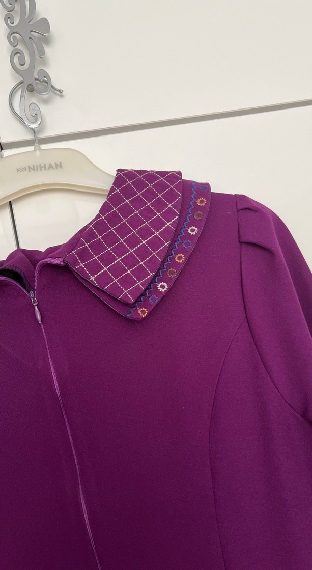 Mor Uzun Kollu Pilili Elbise - Görsel 4