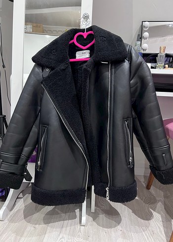 Stradivarius Siyah içi Kürklü Deri Biker Ceket