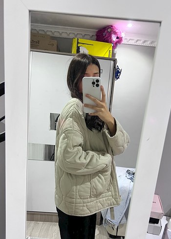 38 Beden gri Renk Kapitone Gri Fermuarlı Kadın ceket Mont