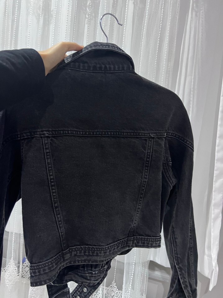 Siyah Kadın Kemerli kot Ceket - Görsel 3