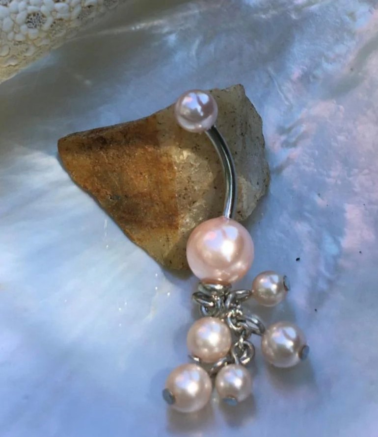 Pembe İnci Boncuklu Göbek Piercingi - Görsel 2