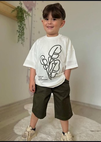 Erkek Çocuk Baskılı Beyaz Tişört takım - Görsel 3