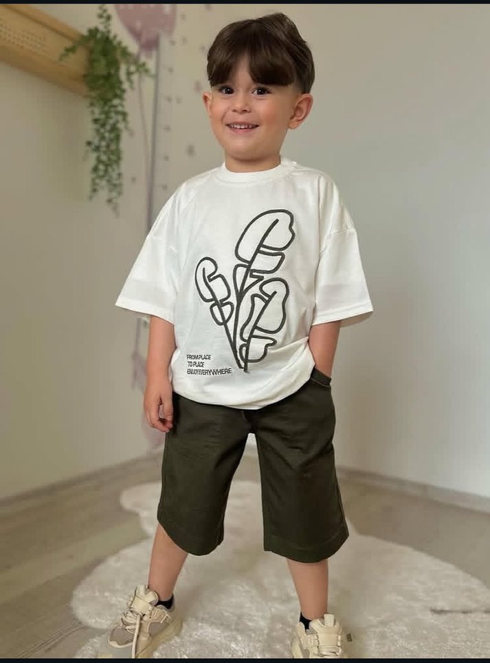 Erkek Çocuk Baskılı Beyaz Tişört takım - Görsel 3