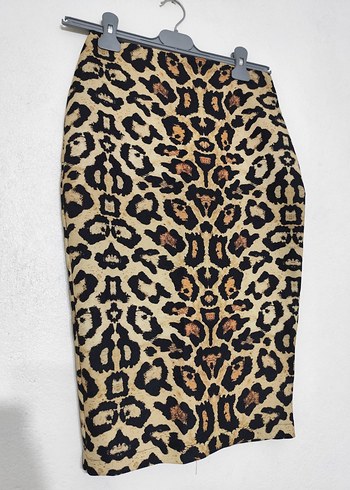 Kahverengi Midi Kalem Etek Leoper Desenli