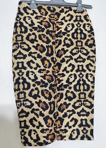 Saaten Kahverengi Midi Kalem Etek Leoper Desenli