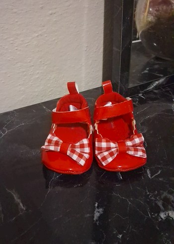 Kırmızı Fiyonklu Kareli Kız Babet - Görsel 2