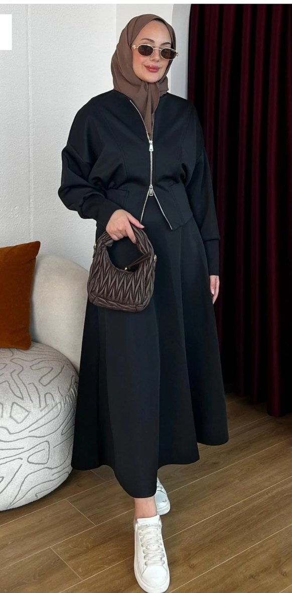 Bordo Uzun Kollu Fermuarlı ceket - Görsel 3