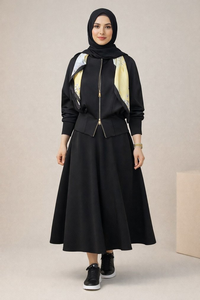 Bordo Uzun Kollu Fermuarlı ceket - Görsel 5