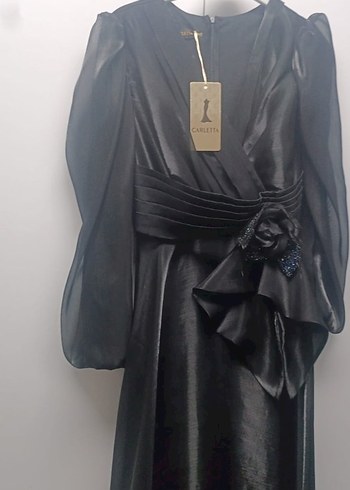 Siyah Uzun Kollu Drapeli Uzun Elbise - Görsel 3