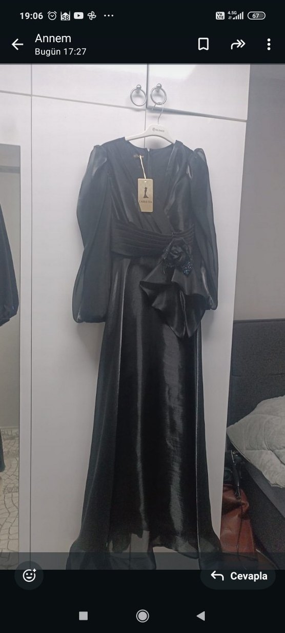 Siyah Uzun Kollu Drapeli Uzun Elbise - Görsel 2