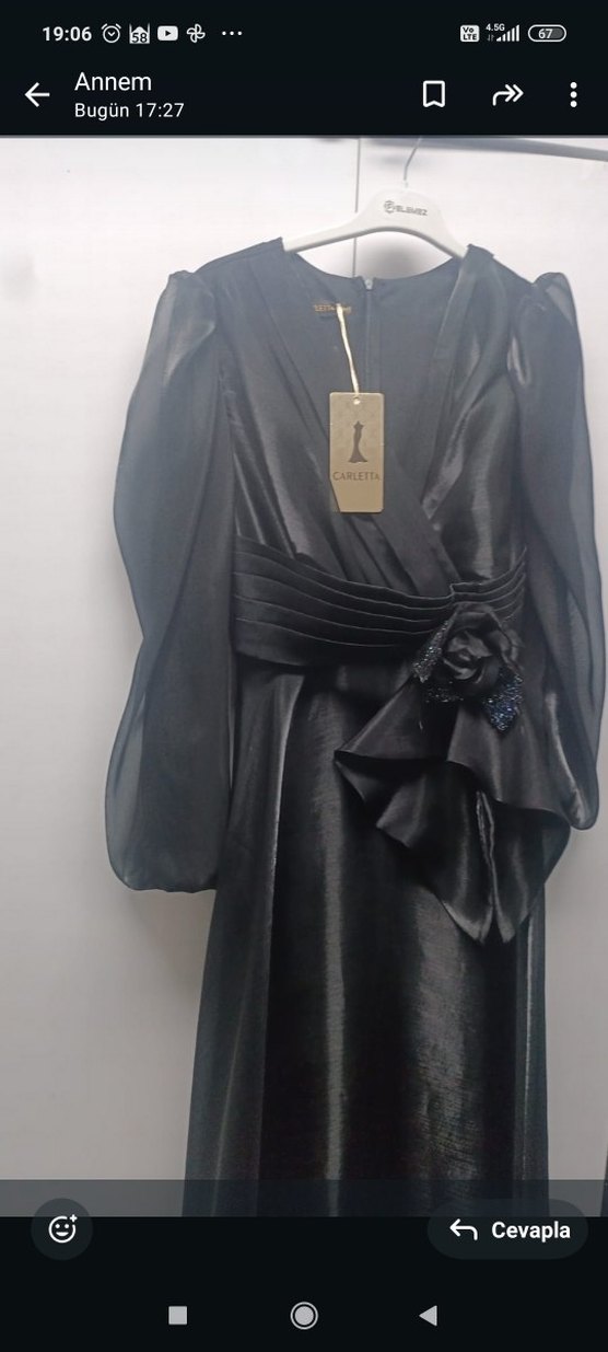 Siyah Uzun Kollu Drapeli Uzun Elbise - Görsel 3