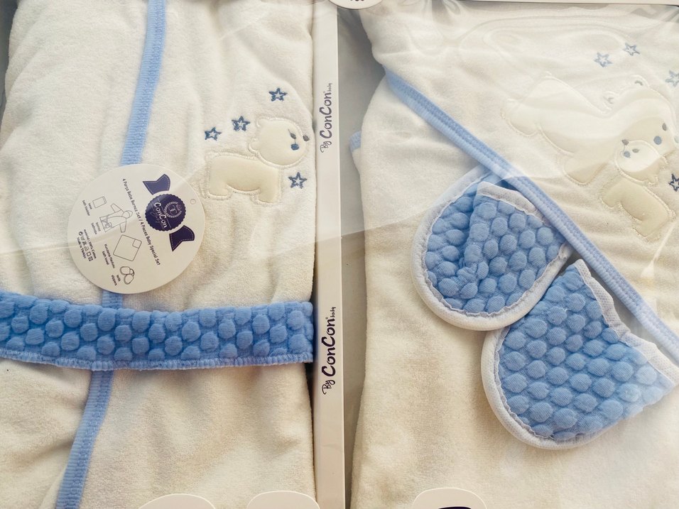 Mavi Nakışlı Bebek Havlu ve Bornoz Seti - Görsel 2