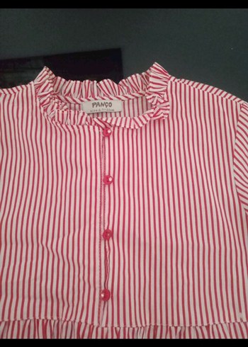 Pembe Çizgili Fırfırlı Kız Bluzu - Görsel 4